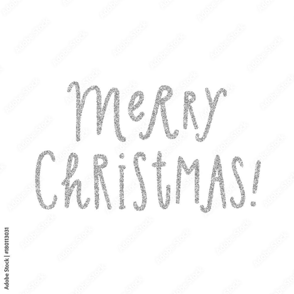 Merry Christmas silver glitter lettering. Vector hand drawn illustration Merry Christmas silver glitter lettering. Vector hand drawn illustration