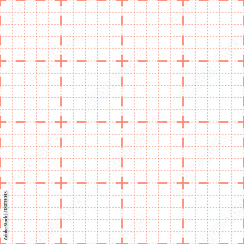Seamless background with a clean cardiogram sheet. Gridded paper from pink dotted cells and lines. Background for the monitor of an oscilloscope. Vector illustration.