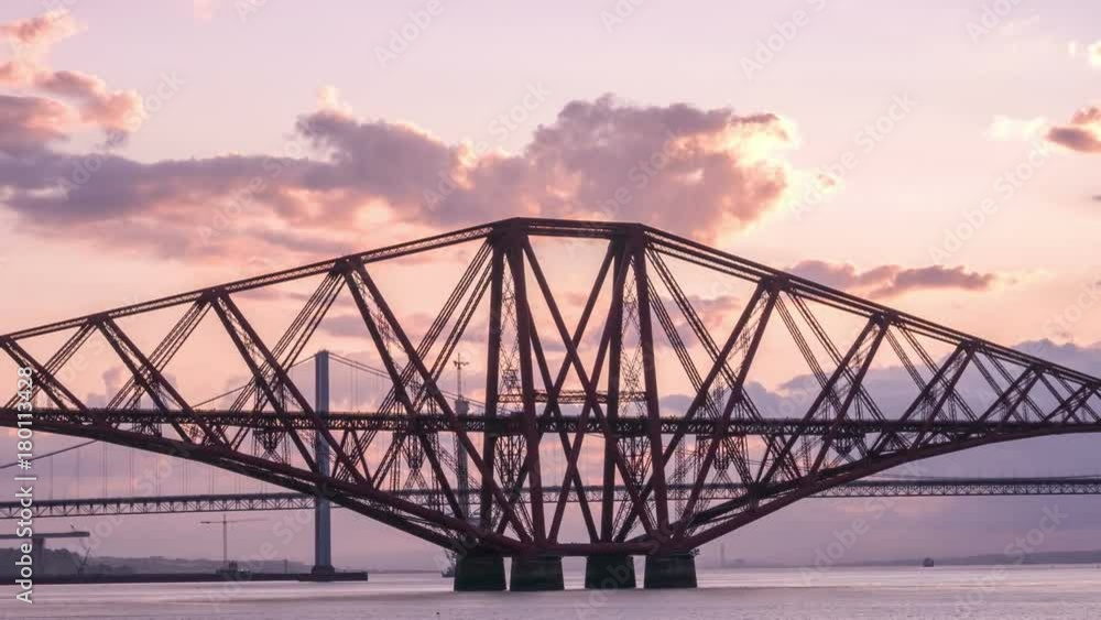 Panning Time-lapse of the iconic Forth Rail Bridge. South-Queensferry, near Edinburgh, Scotland, UK Panning Time-lapse of the iconic Forth Rail Bridge. South-Queensferry, near Edinburgh, Scotland, UK