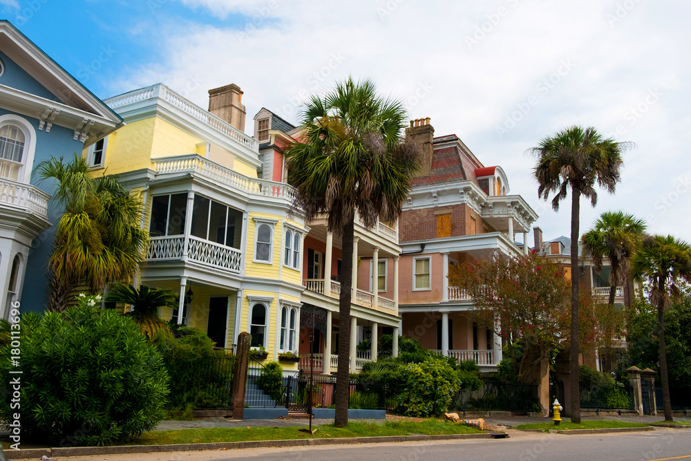 Charleston, south carolina, view of street in downtown with houses and historic architecture