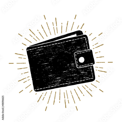 Hand drawn wallet textured vector illustration.