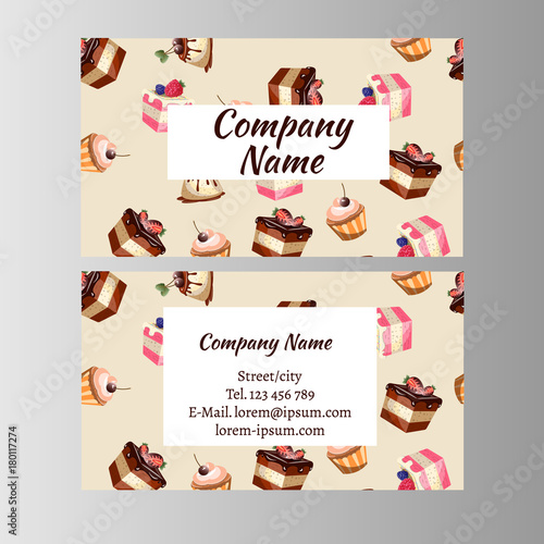 Business card Design Template with tasty cakes