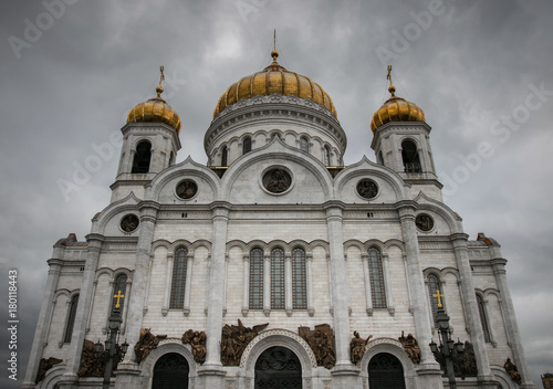 Cathedral of Christ the Saviour in dark cloudy evening, Moscow, Russia