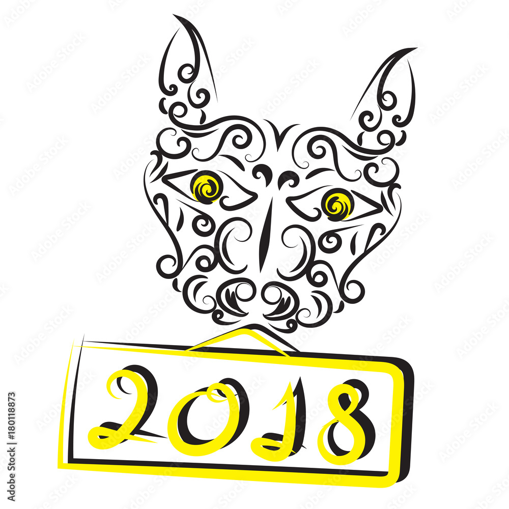Fototapeta premium Dog drawing calligraphic vector of Happy New Year 2018