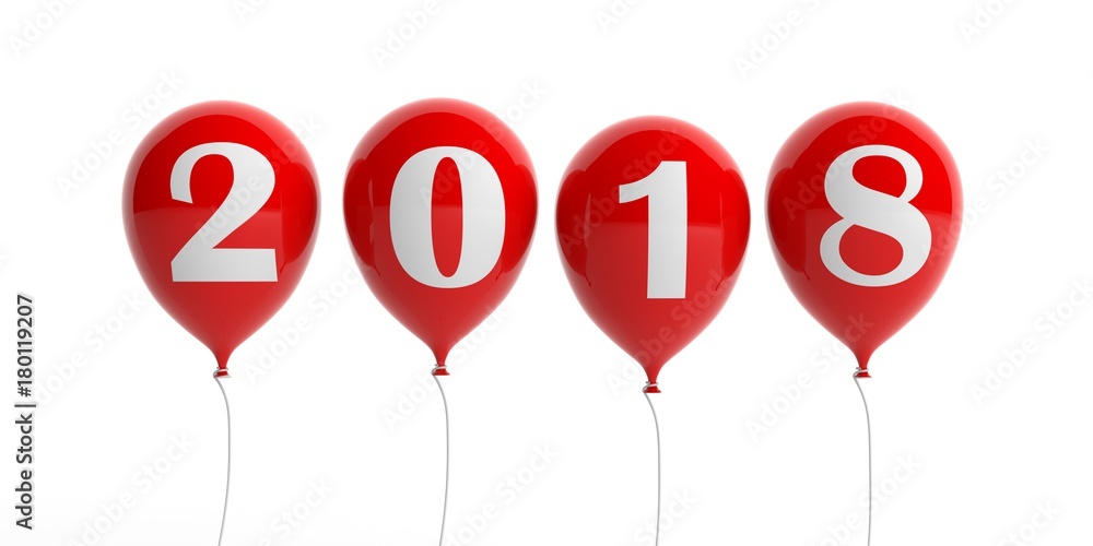 New year 2018 on red balloons, white background. 3d illustration New year 2018 on red balloons, white background. 3d illustration
