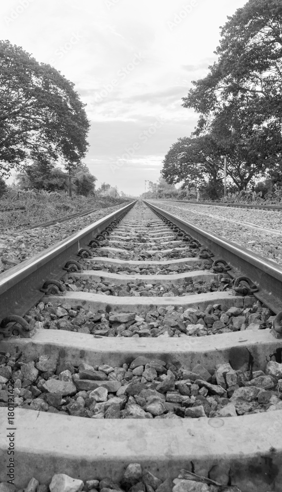 Stone on the rail way on the morning with copy space