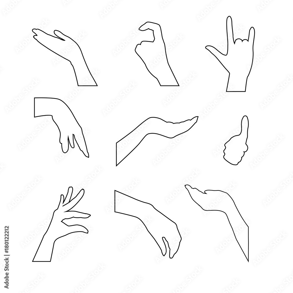 Vector set of line Woman's hand isolated on white background Vector set of line Woman's hand isolated on white background