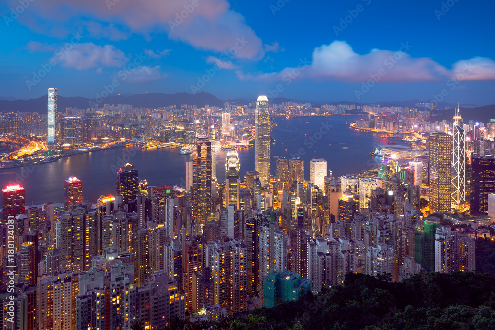 Hong Kong skyline at dusk, View from The peak, Hong Kong
