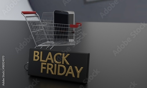 Discounts on Black Friday concept phone, 3d rendering