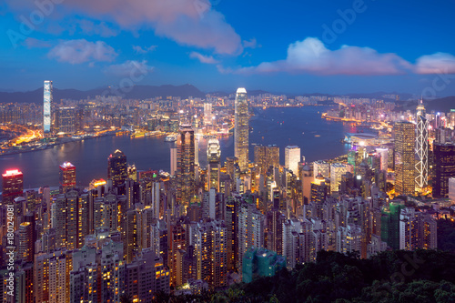 Hong Kong skyline at dusk, View from The peak, Hong Kong