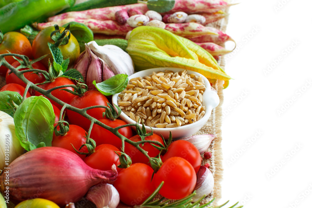 Uncooked kamut grain with vegetables Uncooked kamut grain with vegetables