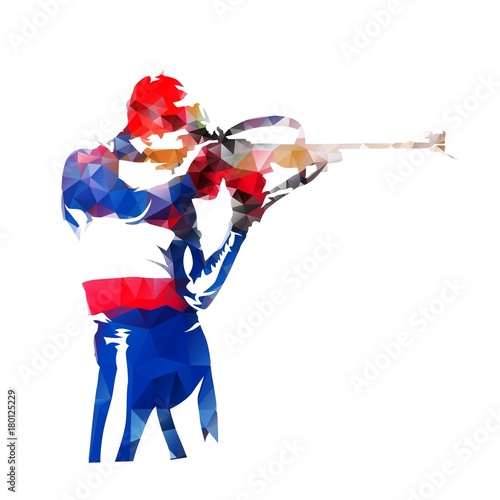Biathlon racing, shooting standing. Abstract low poly vector illustration