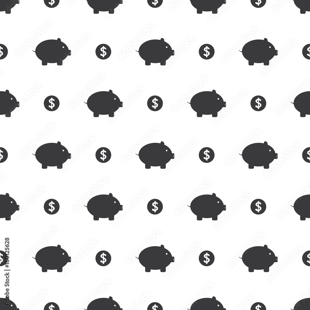 Piggy Bank And Dollar Coin Savings Seamless Silhouette Clear Background Piggy Bank And Dollar Coin Savings Seamless Silhouette Clear Background