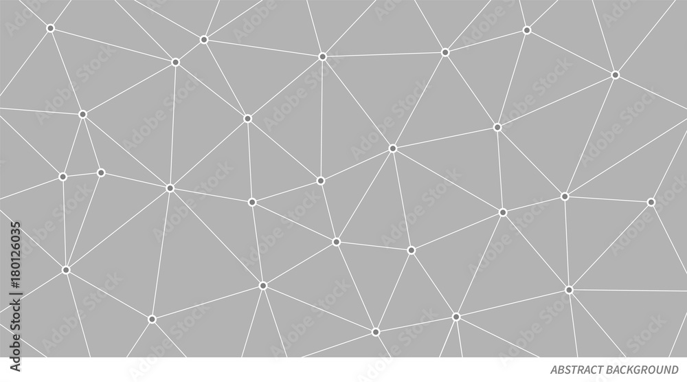 Abstract vector triangle pattern. Geometric polygonal network background. Gray and white infographic illustration for business project, template, concept design, science, connection