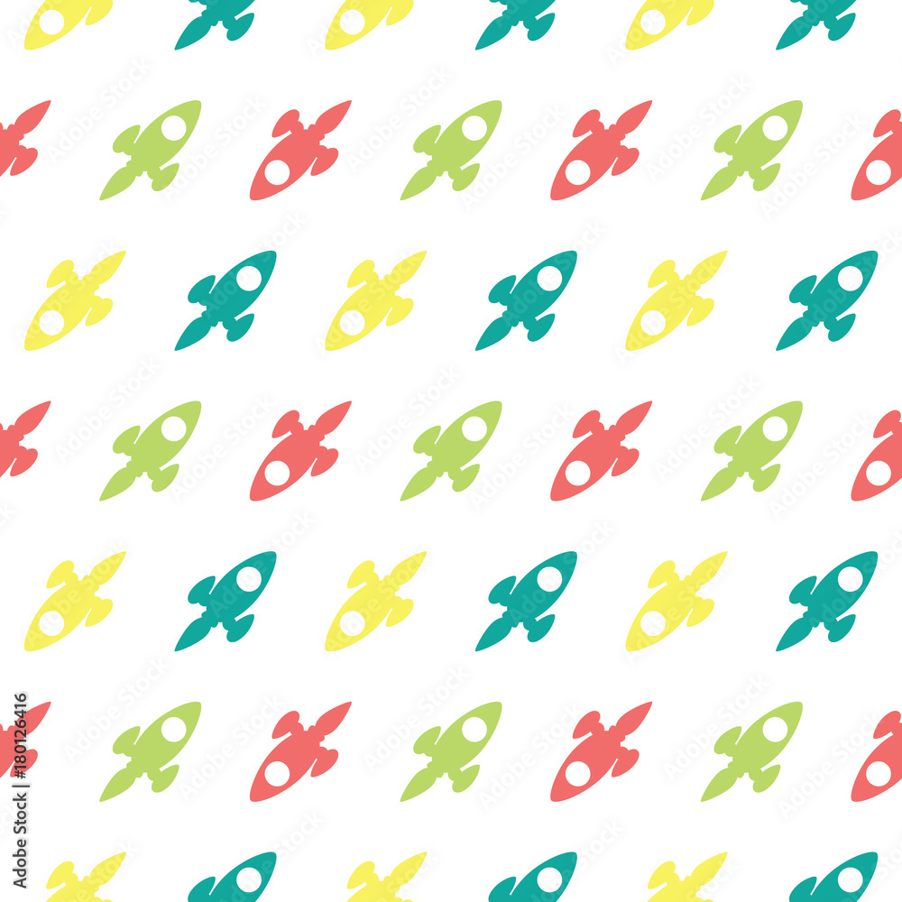 Space Rocket Explorer Seamless Silhouette Colored Pattern Background