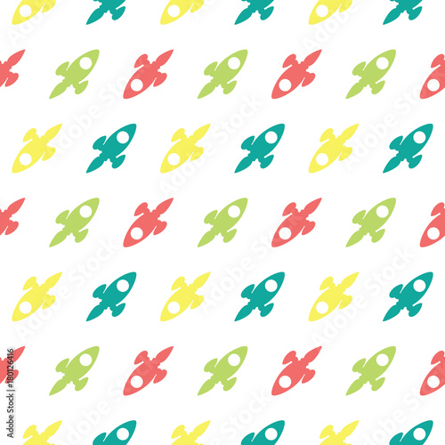 Space Rocket Explorer Seamless Silhouette Colored Pattern Background