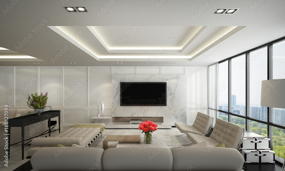 The luxury lounge and living room interior design and cityscape view The luxury lounge and living room interior design and cityscape view
