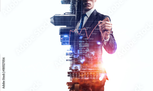 Close of businessman draw on screen