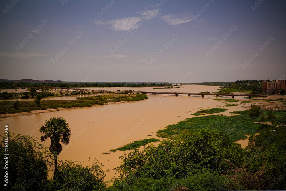 Aerial view to Niger river and Niamey city Niamey Niger