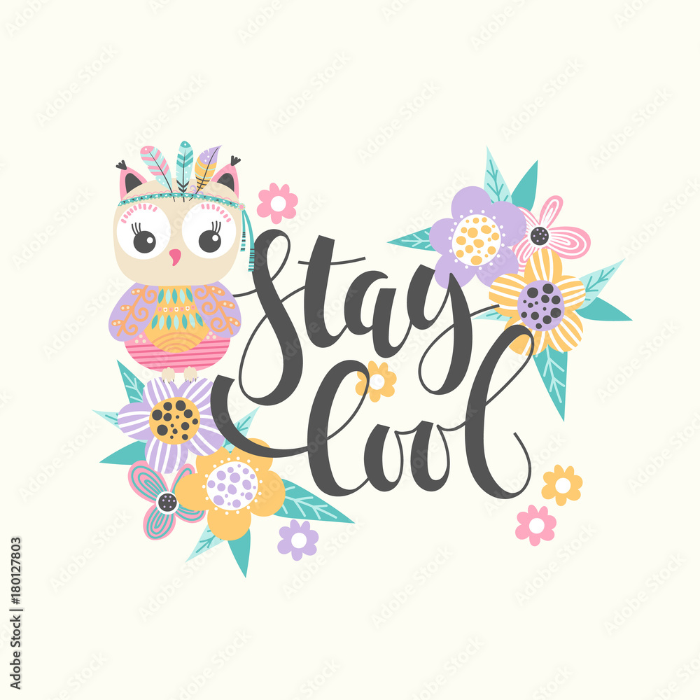 Cartoon owl and lettering Cartoon owl and lettering