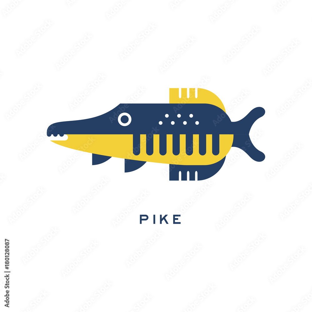 Pike, freshwater fish geometric flat style design vector Illustration Pike, freshwater fish geometric flat style design vector Illustration