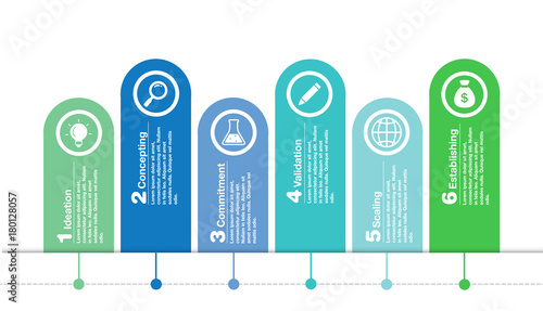 Colorful business infographic diagram with icons, graph, presentation, chart. Business concept infographics with 6 segments. Vector illustration template
