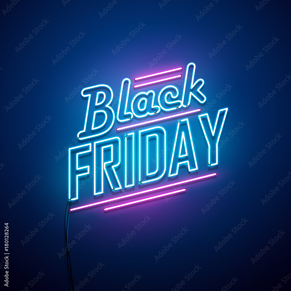 Fototapeta premium Black Friday background. Neon sign. Vector illustration.