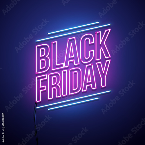 Black Friday background. Neon sign. Vector illustration.