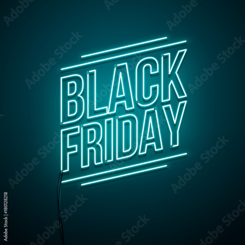 Black Friday background. Neon sign. Vector illustration.