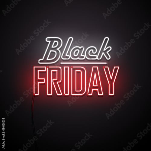 Black Friday background. Neon sign. Vector illustration.