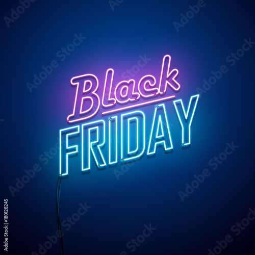 Black Friday background. Neon sign. Vector illustration.