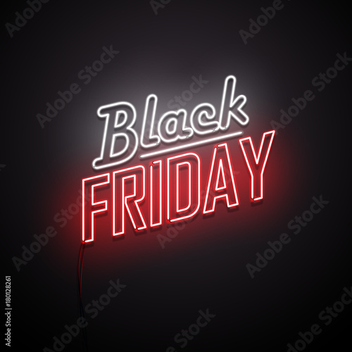 Black Friday background. Neon sign. Vector illustration.