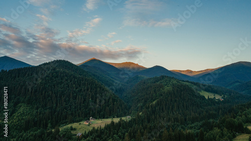 Carpathian mountains shot from drone at sunset © niromaks