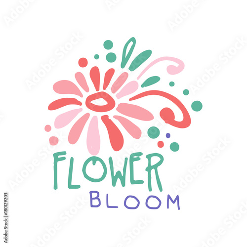 Flower bloom logo template, element for floral shop, boutique, flyer, card, banner colorful hand drawn vector Illustration