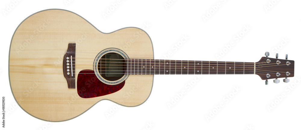 Naklejka premium Gitara akustyczna odizolowywająca na białym tle