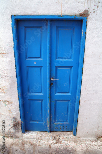 Greece, Cyclades islands, Mykonos, old house, blue door.