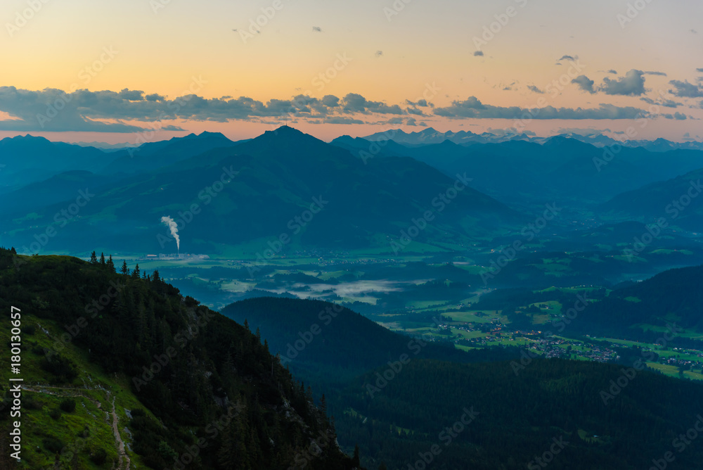 View from Gruttenhuette, an alpine hut on Wilder Kaiser mountains, Going, Tyrol, Austria -  Hiking in the Alps of Europe