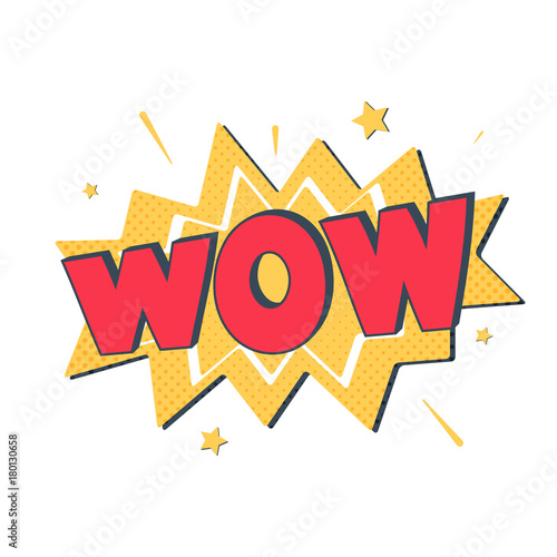 Comic lettering wow. Vector bright cartoon illustration in retro pop art style. Comic text sound effects. EPS 10.