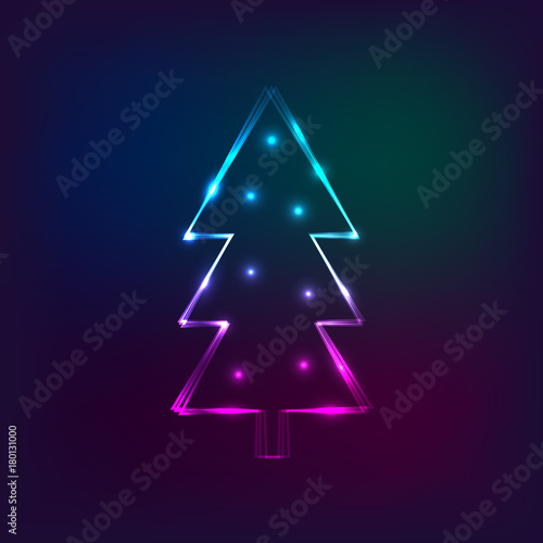 Stylish New Year card with neon christmas tree