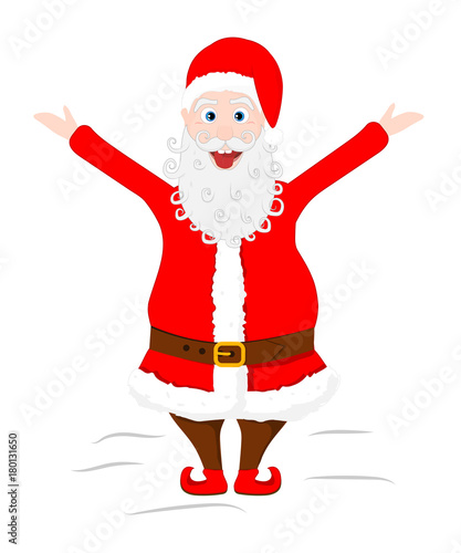 Crazy Santa Claus shows his tongue and raised hands