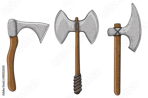 Viking axes. Colored hand drawn sketch