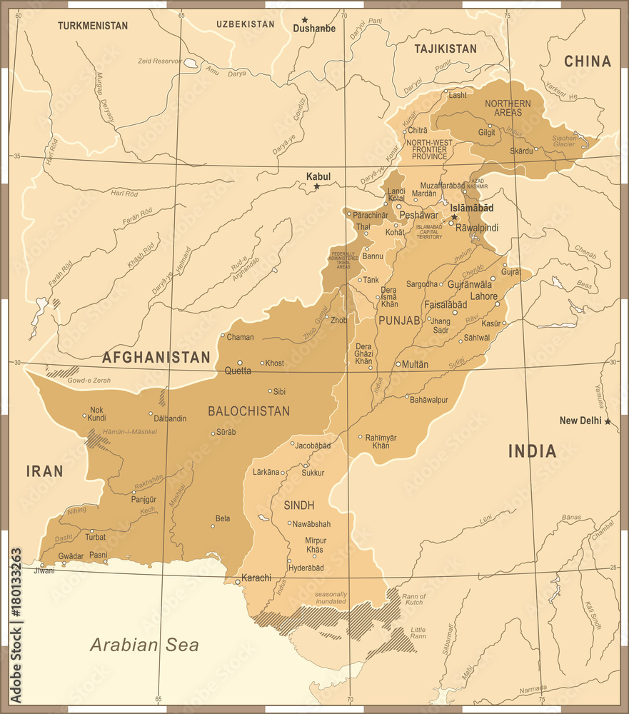 Obraz premium Pakistan Map - Vintage Detailed Vector Illustration