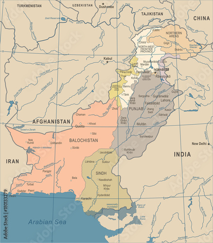 Pakistan Map - Vintage Vector Illustration