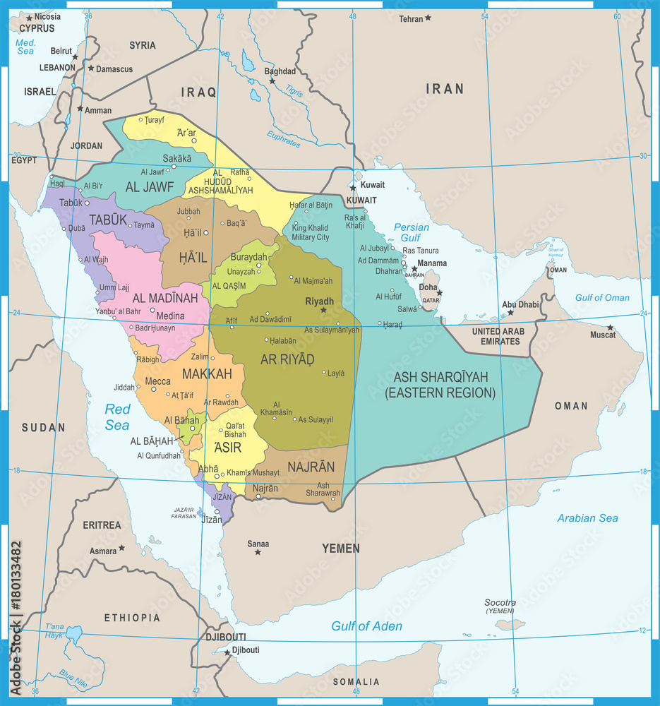 Saudi Arabia Map - Detailed Vector Illustration