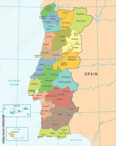 Canvas Print Portugal Map - Detailed Vector Illustration