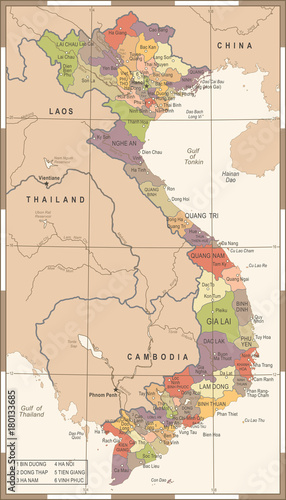 Vietnam Map - Vintage Detailed Vector Illustration