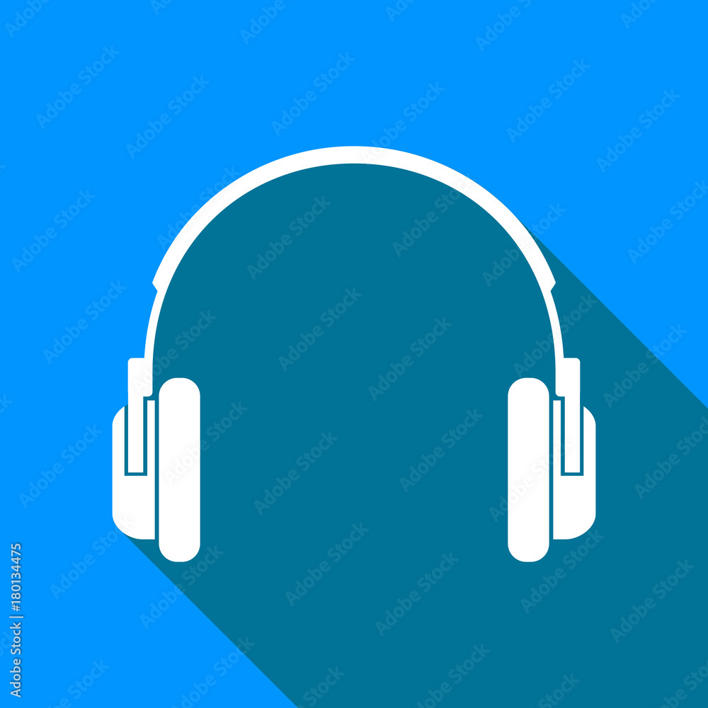 Headphones vector icon on blue background Headphones vector icon on blue background
