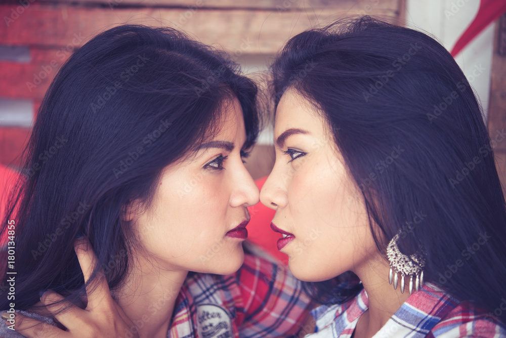 Close up Two asian beautiful sexy lesbian women in erotic foreplay game  foto de Stock | Adobe Stock