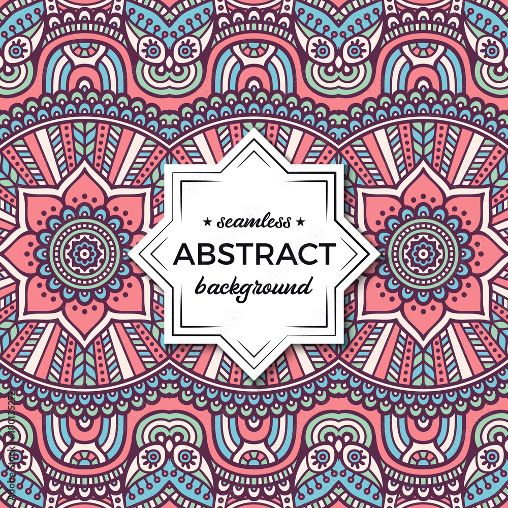 Ethnic floral seamless pattern with mandalas Ethnic floral seamless pattern with mandalas