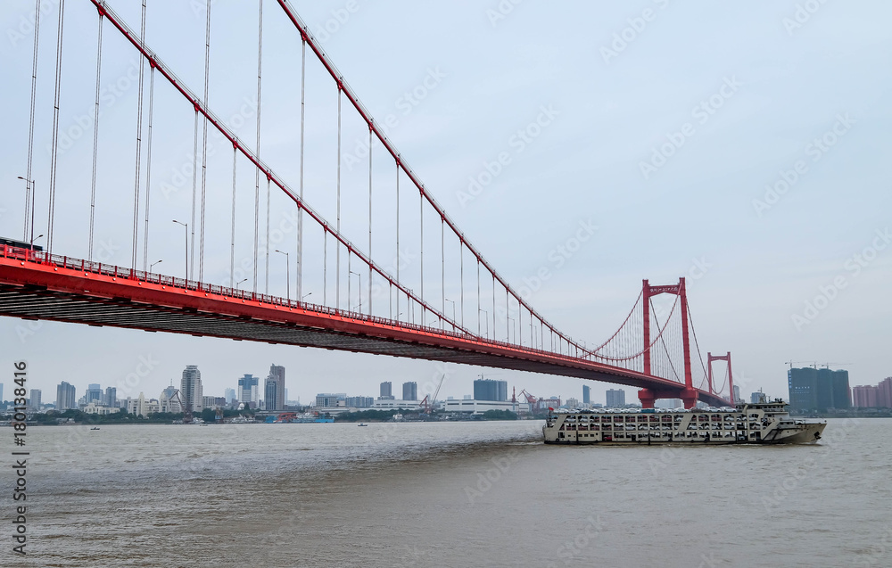 The red bridge across the Yantze river at WUHAN HUBEI, CHINA.